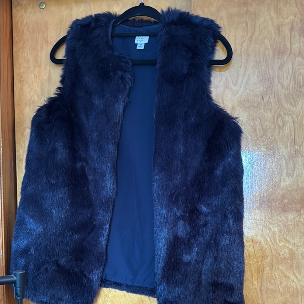 Faux Fur Vest in Navy Blue